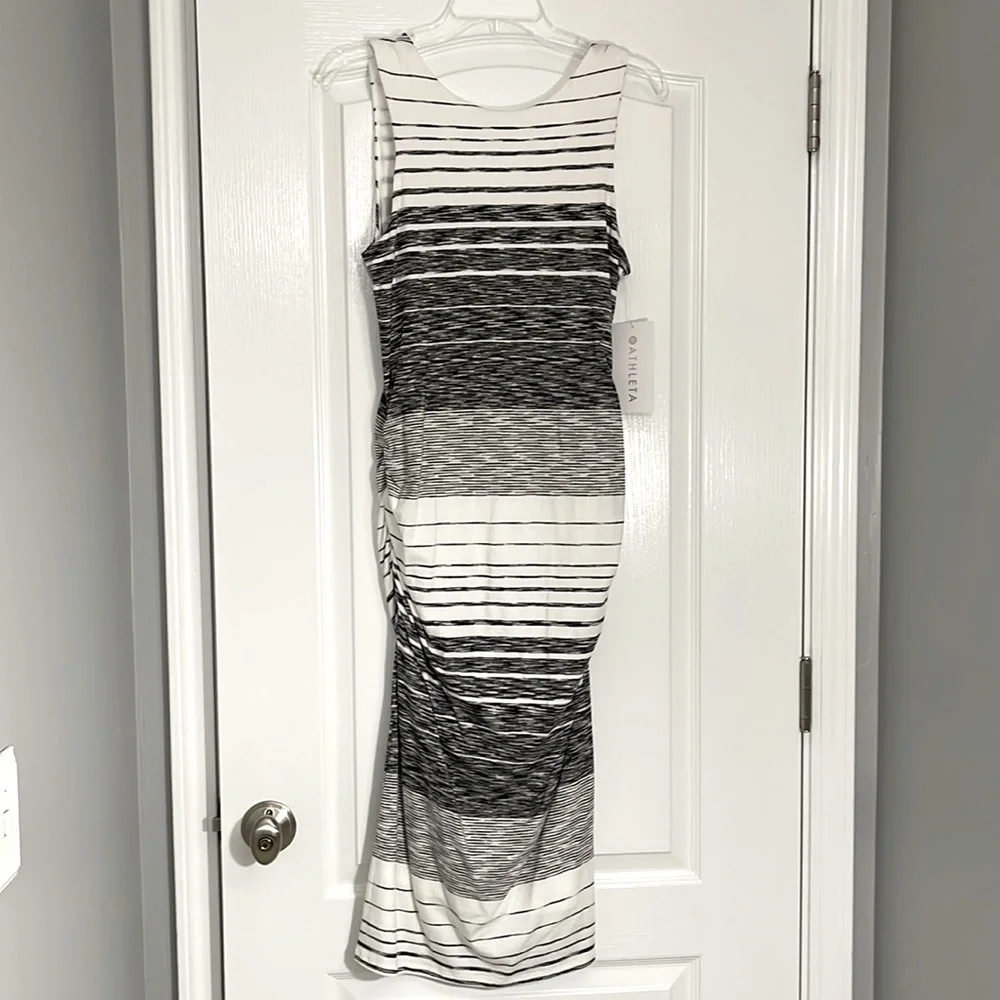 Athleta Ruched Stripe Midi Tank Dress Size M - Picture 2 of 12